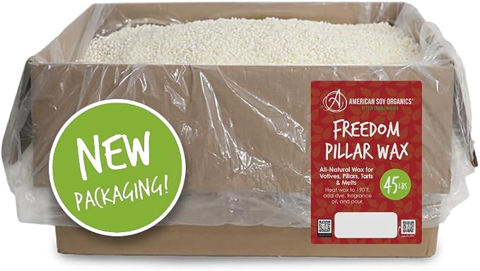 American Soy Organics Freedom Soy Wax Beads for Pillar Candle Making - Natural Candle Making Supplies - Paraffin-Free,Beeswax-Free Candle Wax for Votives, Pillars, Tarts, Tealights and Wax Melts 45lbs
