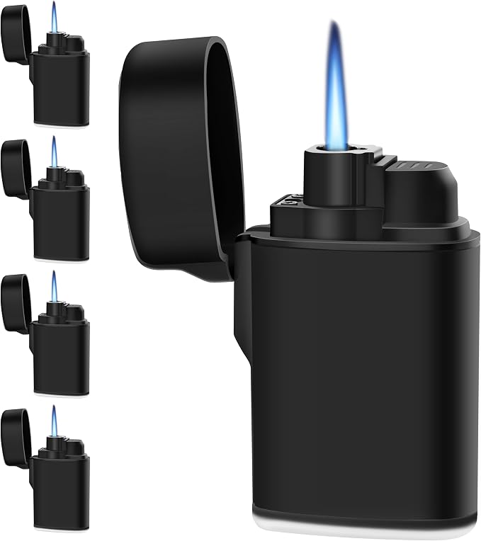 Mini Torch Lighter Windproof Jet Flame Butane Refillable Pocket Lighter for Candles, Camping, Fireplaces, Gas Stove, BBQ & Survival Gear, Pack 5, Black Color (Butane not Included)
