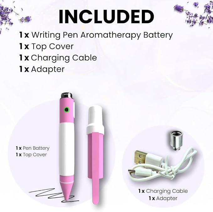 Aromatherapy Writing Pen Battery with Real Ink Tip and Hidden Diffuser Port, Soft Touch Ballpoint for Note Taking, Signature, and On-The-Go Relaxation, Rechargeable Wellness Gift for Office (Pink)