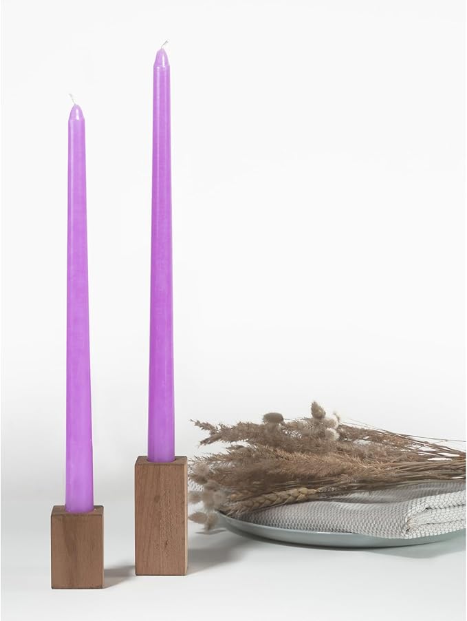 CANDWAX 14 inch Taper Lilac Candles Pack of 4 - Unscented Smokeless Dripless Tall Candlesticks - Perfect for Special Occasions, Ordinary Dinners, for Mother's Day - Lavender Candle Sticks