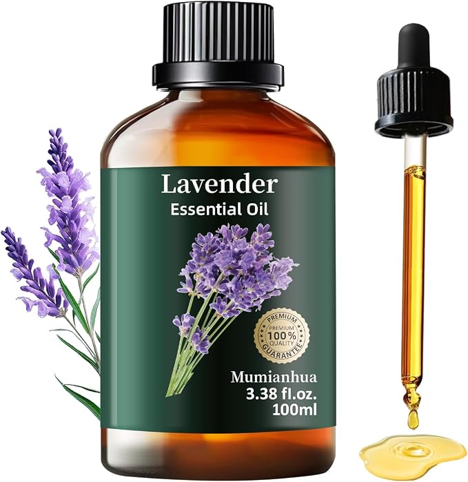 Lavender Essential Oil, Pure Mumianhua Natural Oil for Bedroom Tranquility & Evening Wind‑Down, Aromatherapy for Diffuser, Pillow Mist, Skin, Hair, Laundry, Candle Making – 3.38 Fl Oz