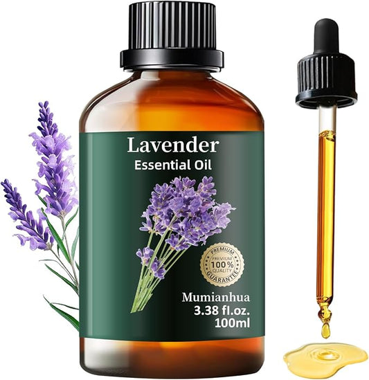 Lavender Essential Oil, Pure Mumianhua Natural Oil for Bedroom Tranquility & Evening Wind‑Down, Aromatherapy for Diffuser, Pillow Mist, Skin, Hair, Laundry, Candle Making – 3.38 Fl Oz