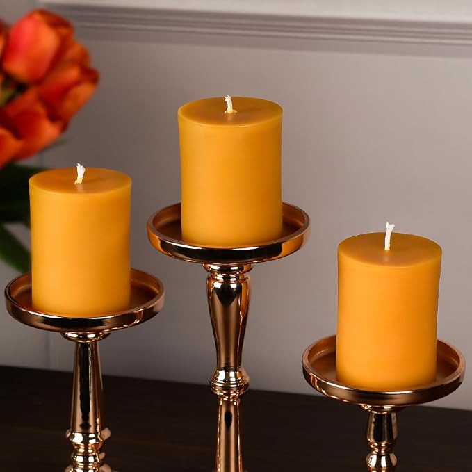 DEYBBY 3x4 inch Natural Beeswax Pillar Candle for Women, Smokeless Dripless Pure Organic Beeswax Candle with Natural Scent for Blackout Home Decoration Bath Relaxation（Yellow）