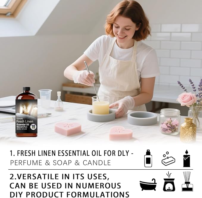 Fresh Linen Essential Oil, Fresh Linen Oil 16 Fl Oz 480ML for Diffuser Humidifier Yoga Cleaning DIY Candle Soap Making Perfume Gift for Women Fresh Linen Fragrance Oils