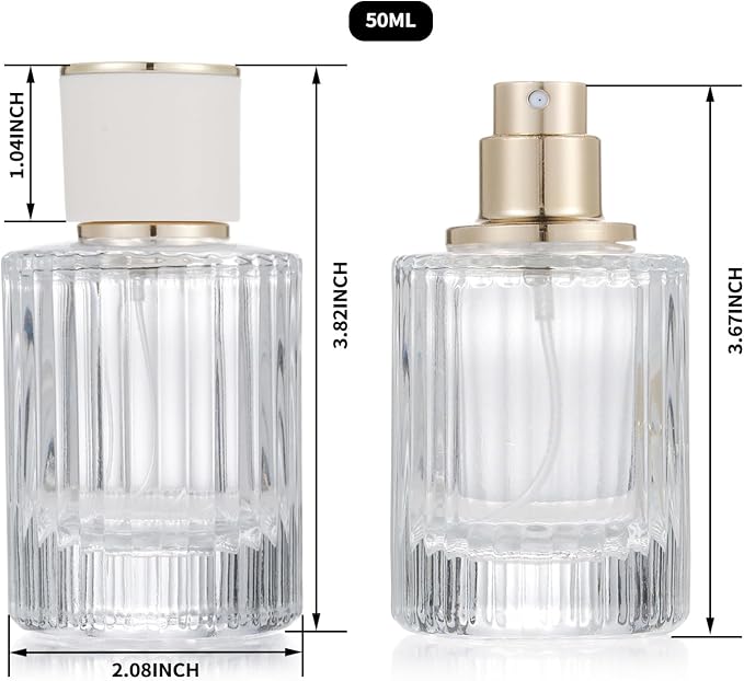 2 Pack 50ml Empty Refillable Spray Bottles,Glass Fine Mist Atomizer Portable Travel Cologne Atomizers Fragrance Containers Sprayer for Perfume (Black Cap and White Cap)