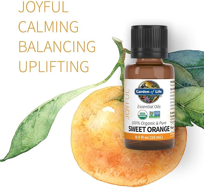 Garden of Life Sweet Orange Essential Oil – 100% Pure Essential Oil for Diffuser, Aromatherapy, Meditation, Calming and Uplifting, USDA Organic, Non-GMO, 0.5 fl oz