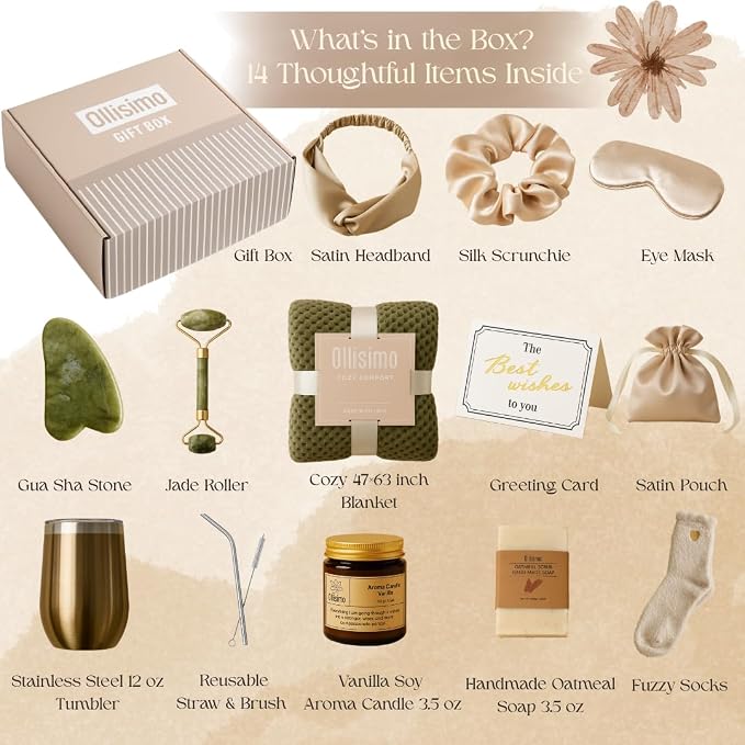 Luxury Spa Gift Basket for Women Self Care Kit, Hug in a Box, Get Well Soon Package, Thinking of You Gift, Birthday Box, Relaxing Set, Sympathy Present for Her, Mom, Wife, Sister, Friend