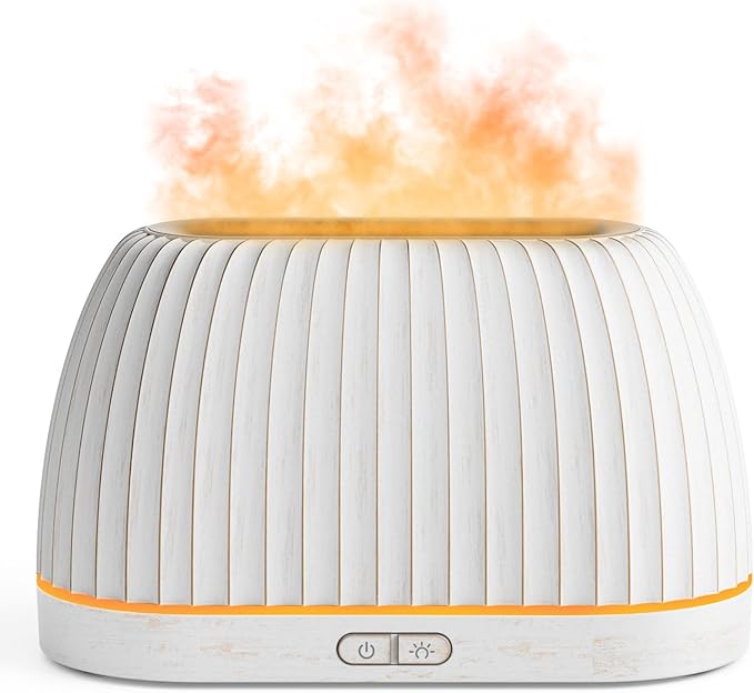 SOULORIGIN Essential Oil Diffuser, Flame Effect Aromatherapy Diffuser with 7-Color LED Lights & Auto Shut-Off, Ultrasonic Diffusers for Home, 120ml Samll Scent Diffuser for Essential Oils - White