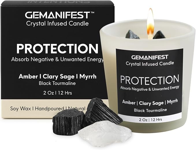 Protection Black Tourmaline Crystal Manifestation Candle, Soy Candle for Cleansing House Negative Energy, Valentine's Gift for Her/Him, Cleansing House Negative Energy