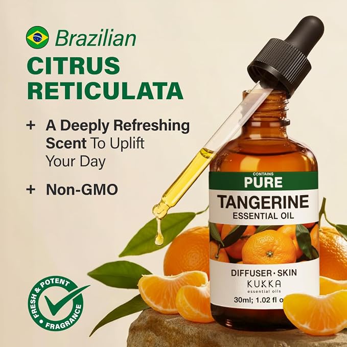 100% Pure Tangerine Oil - 1 Fl Oz Tangerine Essential Oil for Hair, Skin, Diffuser, Aromatherapy & DIY Soap Making Scent