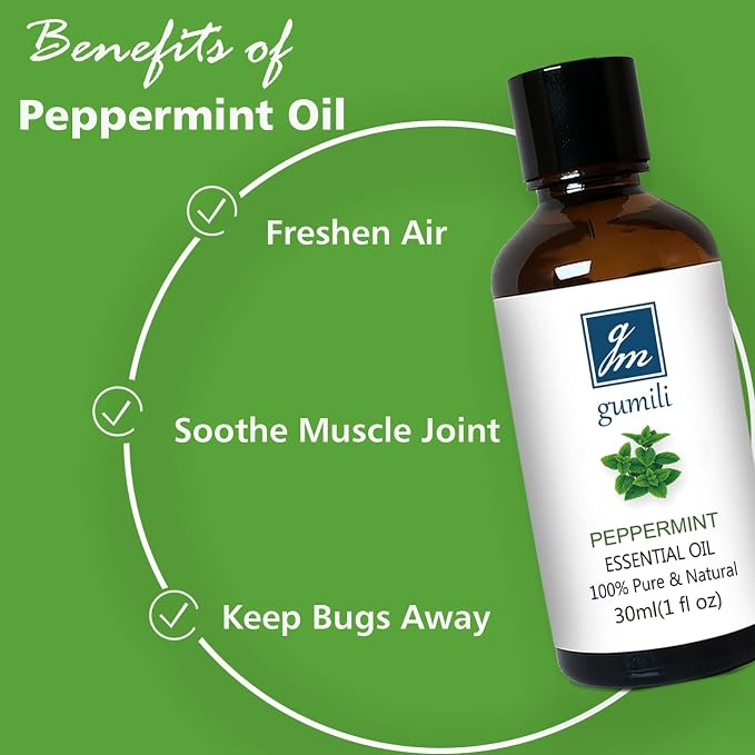 GM Gumili Peppermint Oil for Diffuser, Hair, Spray, Soap, Body Wash, 100% Pure Peppermint Essential Oil - 30ml