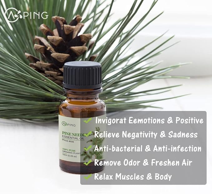 Pine Needles Essential Oil - 100% Pure Organic Natural Plant (Pinus acus) Pine Needles Oil for Diffuser, Aroma, Spa, Massage, Yoga, Perfume, 0.33oz