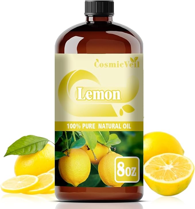 Lemon Essential Oil Lemon Oil for Aroma Diffuser,Humidifier,Home Fragrance,Cleaning,Body Care,Massage,Yoga,DIY Candle,DIY Soap CosmicVeil（Lemon，8 Fl Oz (Pack of 1)）