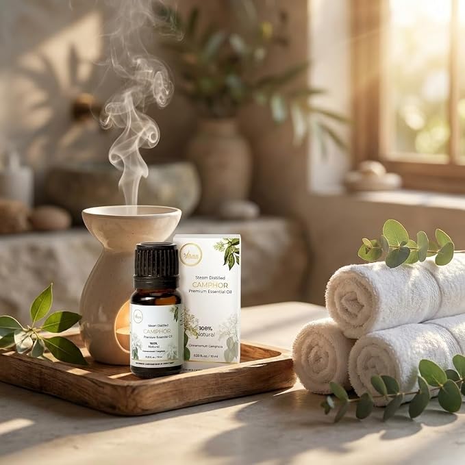 My ACE Camphor Essential Oil 0.33 Fl Oz - Pure & Natural - Premium Grade for Aromatherapy, Diffuser, Skin, Hair, Massage, Candle, Soap Making, Home - Glass Bottle with Dropper - Long Lasting Scent