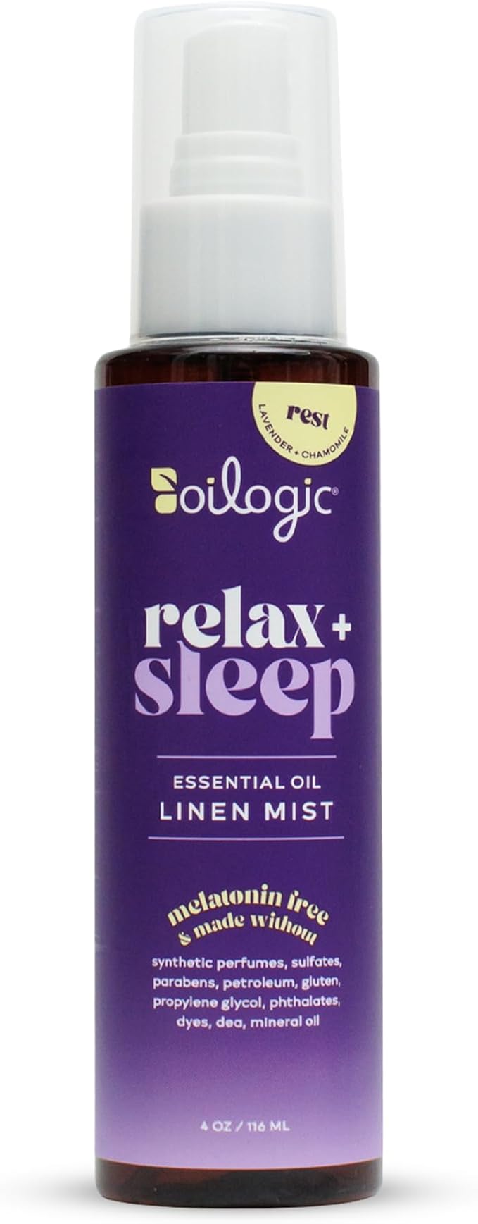Oilogic Relax & Sleep Essential Oil Linen Spray - 100% Pure Essential Oils Promotes Restful Sleep, Comfort & Wellness - Aromatherapy Mist for Beddings, Pillows, Blankets, Pajamas & More, 4 Oz