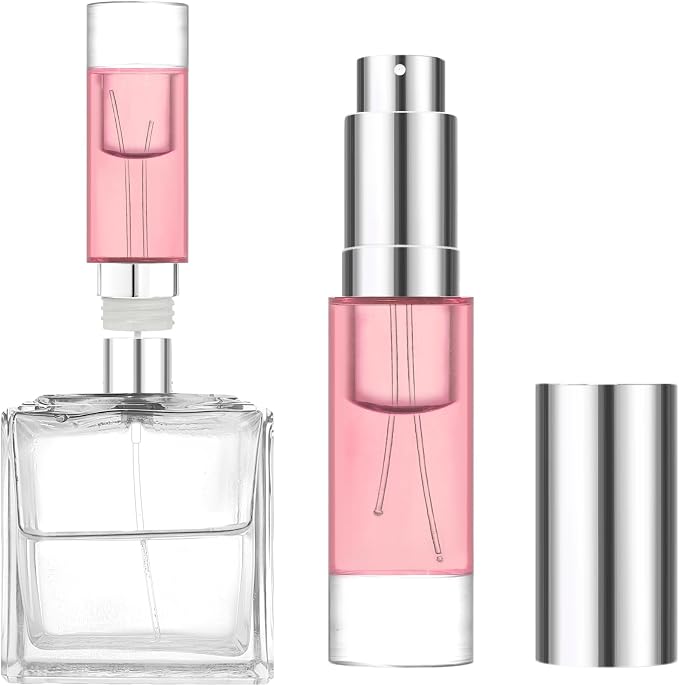 MUB Perfume Travel Refillable Atomizer Bottle 5ml Glass Overmolding Unique Top-Filling Leak-Proof Spray Bottle Atomizer Sprayer for Perfume Cologne Mini Travel Size Empty Pocket Portable - pink