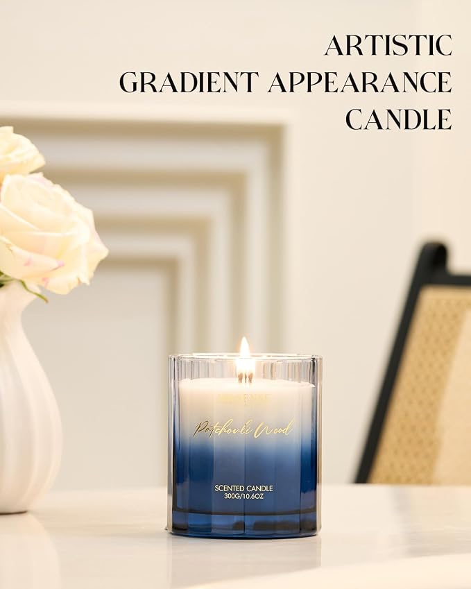 M&SENSE Sandalwood Patchouli Home Scented Candles, 10.6oz Natural Soy Wax | 60 Hours Long Lastig Slow Burn, Organic Non Toxic, Woody Scent Gifts for Men