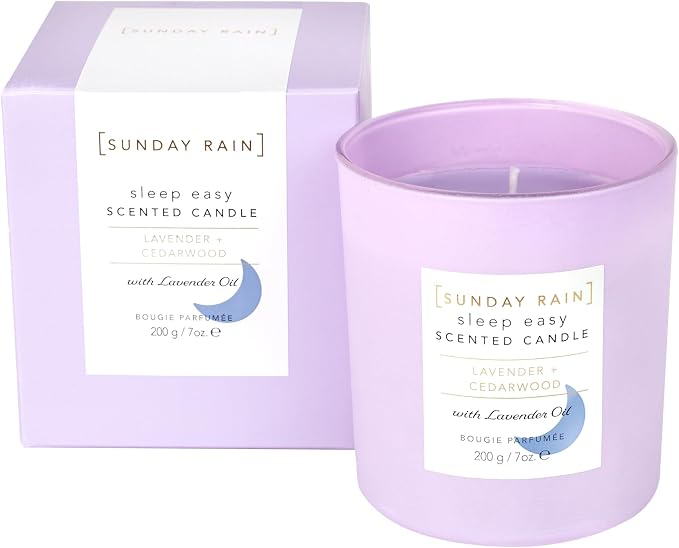 Sunday Rain Lavender Sleep Easy Soy Candle, with Aromatherapy Oils, Up to 40 Hours Burn Time, Soothing & Calming Fragrance, 265g