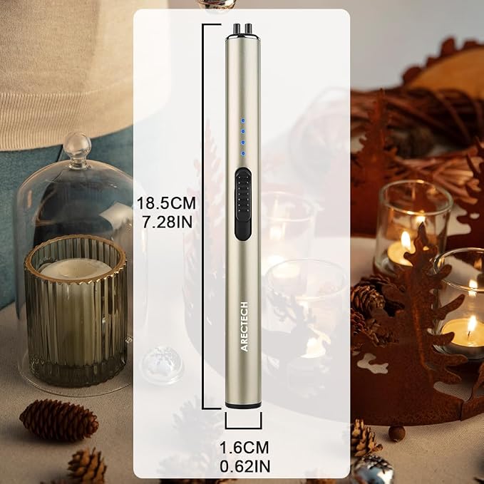ARECTECH Electric Candle Rechargeable Lighter Arc Plasma Lighter for Candle Kitchen Camping Christmas Type-C Gold