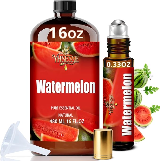 Watermelon Essential Oil, Watermelon Oil 16 Fl Oz 480ml for Diffuser Yoga Soap & Candle Making – with 0.33 Oz Roller Ball & Funnel YHSESSE Essential Oils