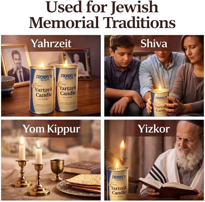 3 Day Yahrzeit Memorial Candles – 72 Hour Kosher Jewish Memorial Candle in Metal Tin, Paraffin Wax, Ideal for Yizkor, Yom Kippur & Passover Yahrtzeit (2 Pack)