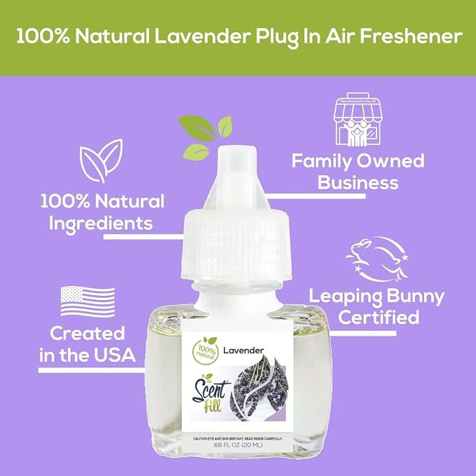 Scent Fill 100% Natural Lavender Plug in Air Freshener, Scented Oil Refills, 3 Refills