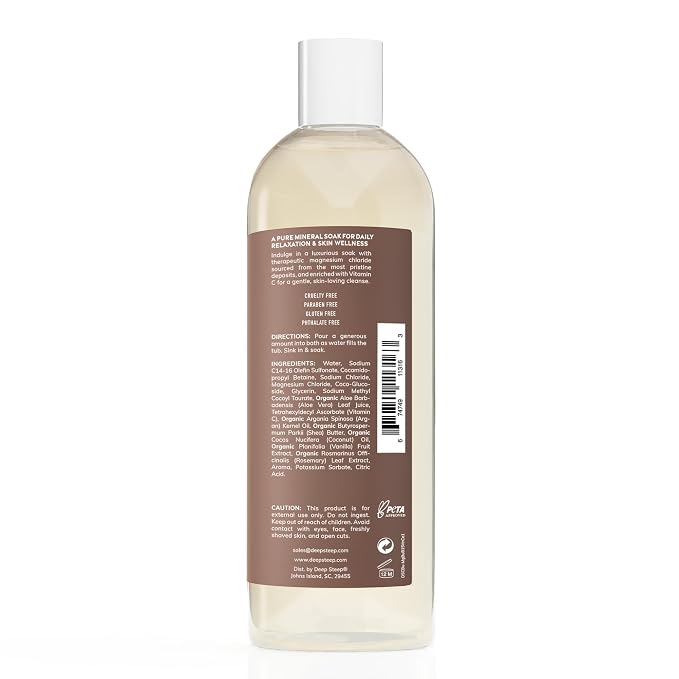 Deep Steep Magnesium Bubble Bath, 15.6 oz – Foaming Soak with Magnesium, Coconut Oil, Aloe, Vitamin C, Shea Butter & Argan Oil – Vegan, Clean Beauty for Stress & Sleep (Vanilla Coconut)