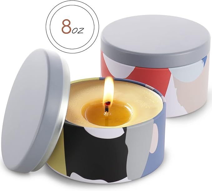 Hearth & Harbor Tin Candle Jars for Making Candles - DIY Candle Containers with Lids - Metal Candle Jars - Bulk Tins Storage for Candle - (12 Pieces) - (8 Ounces) - Artistic Floral