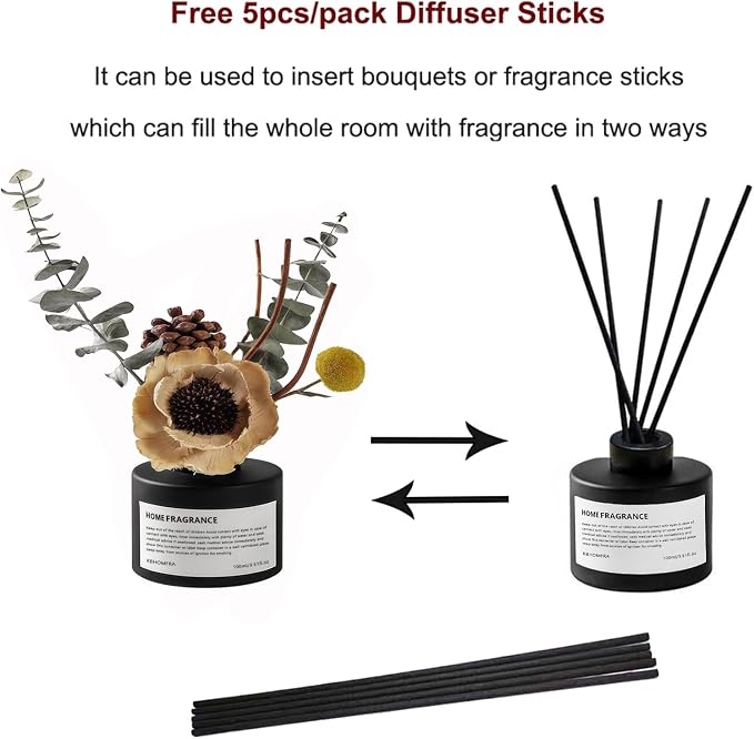 Reed Diffuser Set with Dried Flowers, 3.38fl.oz Fragrance Diffuser with Sticks, Scented Sticks Aroma Diffuser, Home & Office Décor for Air Fresheners, Bathroom (Lime Basil Citrus)