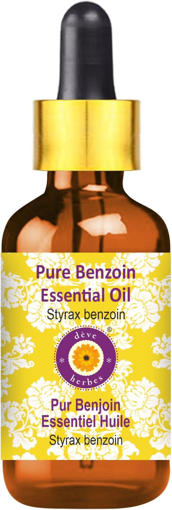 Deve Herbes Pure Benzoin Essential Oil (Styrax Benzoin) with Glass Dropper Steam Distilled 100ml (3.38 oz)