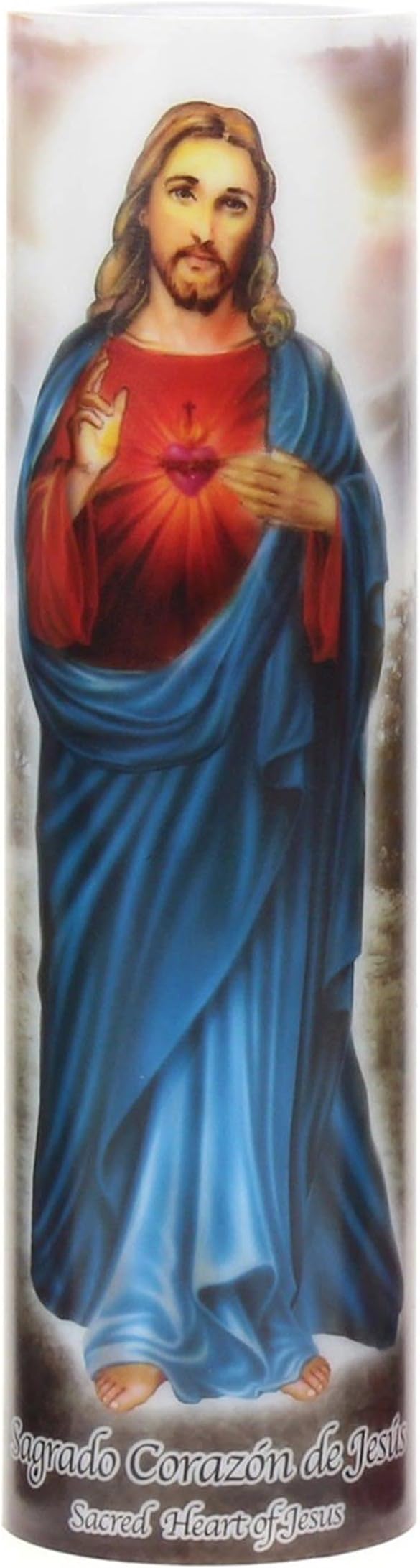 Stonebriar Jesus Flameless LED Devotional Prayer Candle with Automatic Timer, Unique Religious Decoration for Home, Office, or Place of Worship 8 Inches