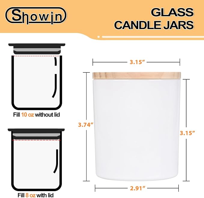 SHOWIN 10 OZ Thick Candle Jars for Making Candles 15 Pcs, Empty Jars with Wood Lids for Candle Making, Sample Container, Glossy White
