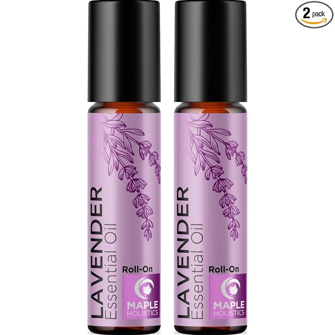 Lavender Essential Oil Roll On - Calming Aromatherapy Oil Roller for Sleep Headaches and Relaxation - Natural Pre-Diluted Sleep Oil for Nighttime Relaxation with Lavender Essential Oil for Skin 2-Pack