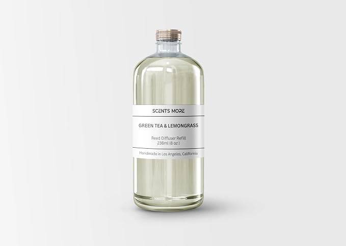 Reed Diffuser Refill | Green Tea & Lemongrass Scented Reed Diffuser Oil | 8oz Aromatherapy Scent Reed Diffuser Refill Oil for Home Ambiance | Aromatherapy Fragrance Oils | Made in USA