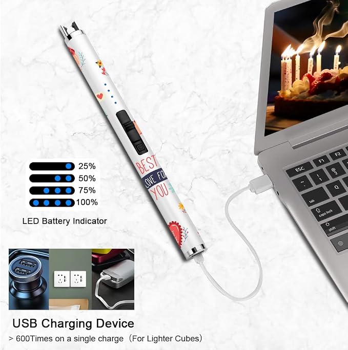 SUPRUS Candle Arc USB Type C Lighter Electric Lighter with Upgraded LED Battery Display Safety Switch Rechargeable Flameless Plasma Windproof Portable for Mother‘s Day (White)