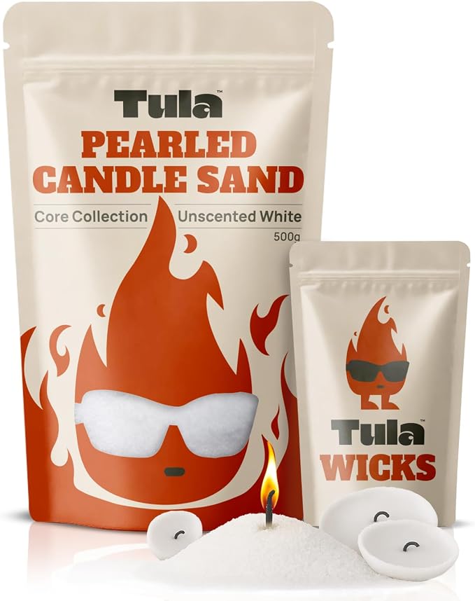 Tula Sand Candles – White Pearled Candle Sand – 18 oz Refillable Soy Wax, Unscented & Paraffin-Free, with 20 Wicks, Pet-Safe for DIY Candle Making & Home Decor