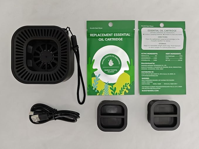 BuggyBands Portable Mosquito Repellent Outdoor Patio & Indoor Rechargeable Electronic Insect Repellent Device | 20 ft Coverage Zone for Camping, Hiking, Backyard | Safe for Kids & Pets | 2 Refills