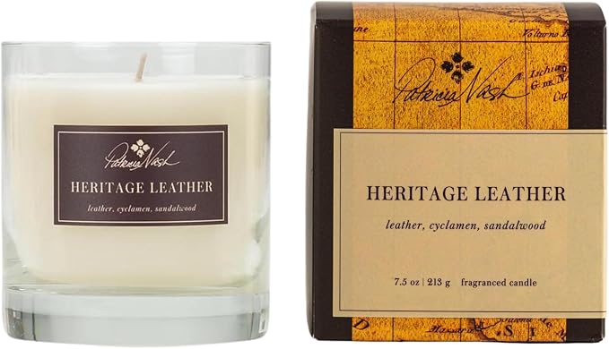 Rosy Rings Patricia Nash Candle | Long Lasting Fragrance Home Decor Gift Luxurious Aromatherapy Notes of Leather, Saffron, Sandalwood, Musk & Mimosa Bark 60 Hour Burn 7.5oz 3.5" H (Heritage Leather)