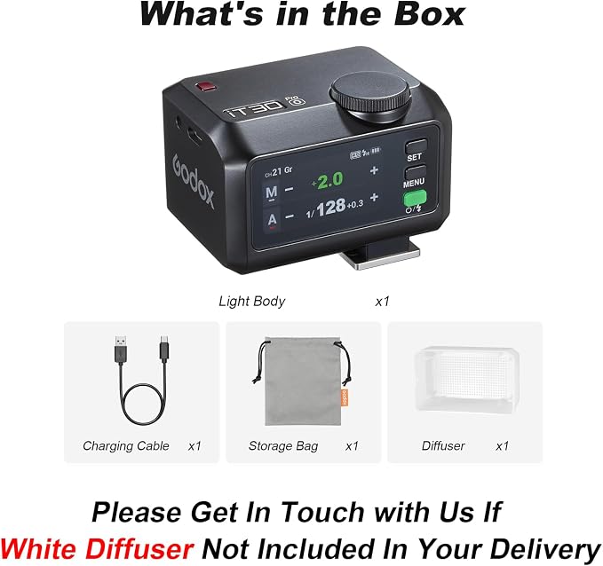 Godox iT30 Pro O TTL Mini Flash for Olympus/Panasonic with Diffuser—HSS 1/8000s, 2.8" Full-Color Touchscreen, 2.4G Wireless X System, Magnetic Mount, Tilt/Swivel Camera Speedlight (Black)