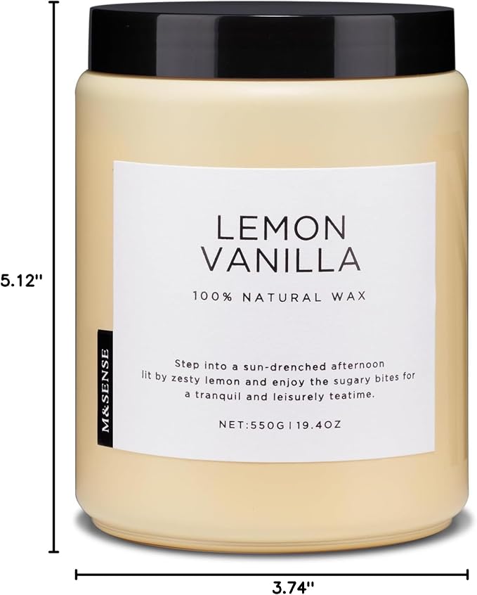 M&SENSE Lemon Vanilla Scented Candles, 19.4oz Organic Soy Wax, 110 Hours Long Lasting Slow Burn, Natural Candles Non Toxic, Fruity Scent Stress Relief Gifts for Women, Home Fragrance for Bath