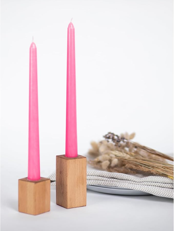 CANDWAX 12 inch Taper Candles Set of 4 - Dripless and Smokeless Candle Unscented - Slow Burning Candle Sticks - Pink Candles Taper