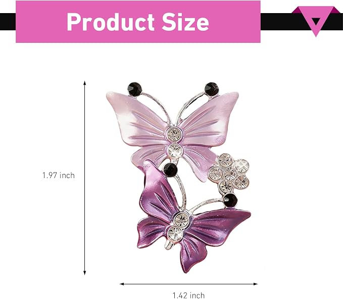 4 PCS Dual Butterfly Car Air Vent Clips, Car Air Vent Shimmering Rhinestone Butterfly Decoration Clips, Smell Diffuser for Horizontal Vertical AC Export, Universal for Most Vehicles (Purple)