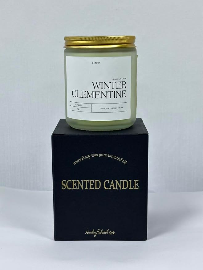 Winter Clementine Scented Candles for Home, 9oz Natural Soy Wax Aromatherapy Organic Citrus Candle for Stress Relief, Long Burning & Lasting Jar Candle Gifts for Christmas, Winter, Holiday