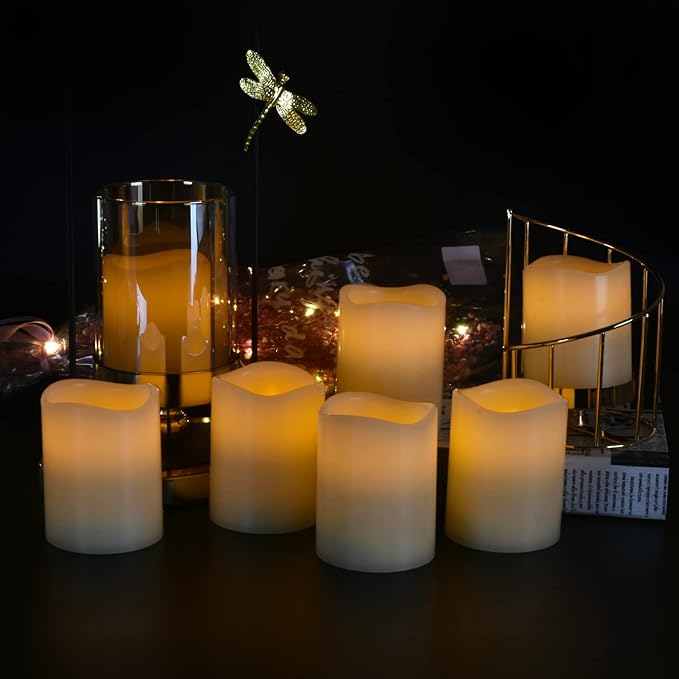 Vinkor Flameless Candles Battery Operated Candles Real Wax Pillar LED Candles with 10-Key Remote and Cycling 24 Hours Timer (Ivory Set of 12 （D: 3" x H: 4"）)
