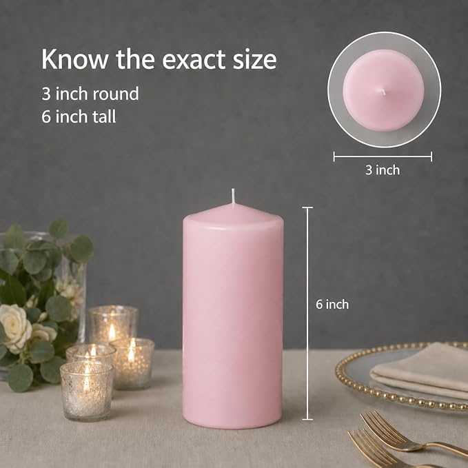 yummi 3" x 6" Light Rose Round Pillar Candles - 3 per Pack