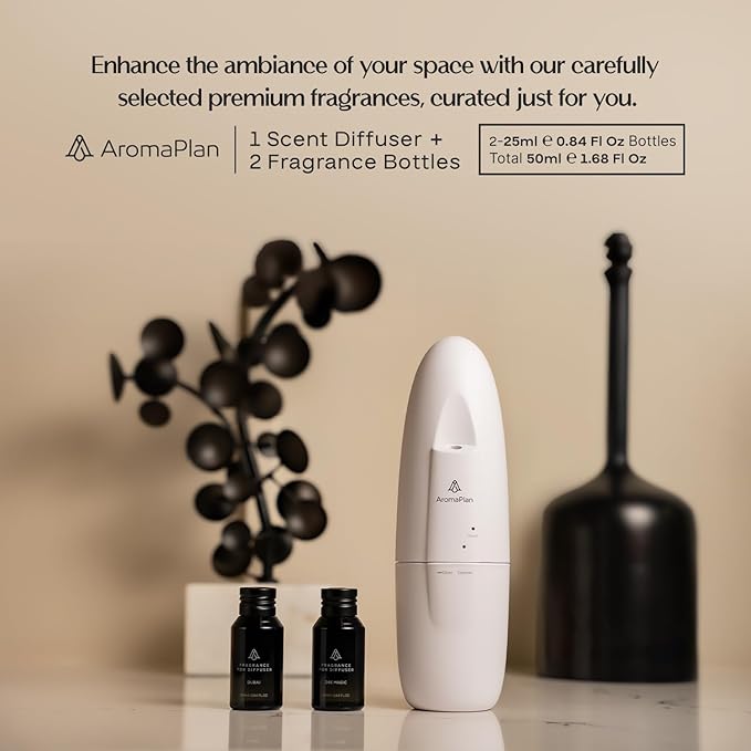 AromaPlan 5 Star Collection Plug in Diffuser (2 Fragrances Included)-Cold Air & Waterless Diffusers for Home & Office- Silent Wall Diffuser Plug in, Bluetooth App Control, 500 sq. ft (White)
