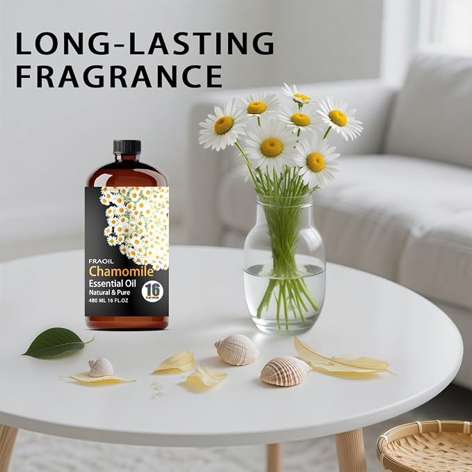 Chamomile Essential Oil, Chamomile Oil 16 Fl Oz 480 ML for Diffuser Humidifier Yoga Cleaning DIY Candle Soap Making Perfume Gift for Women Essential Oils FRAOIL (Chamomile 16 Fl Oz (Pack of 1))