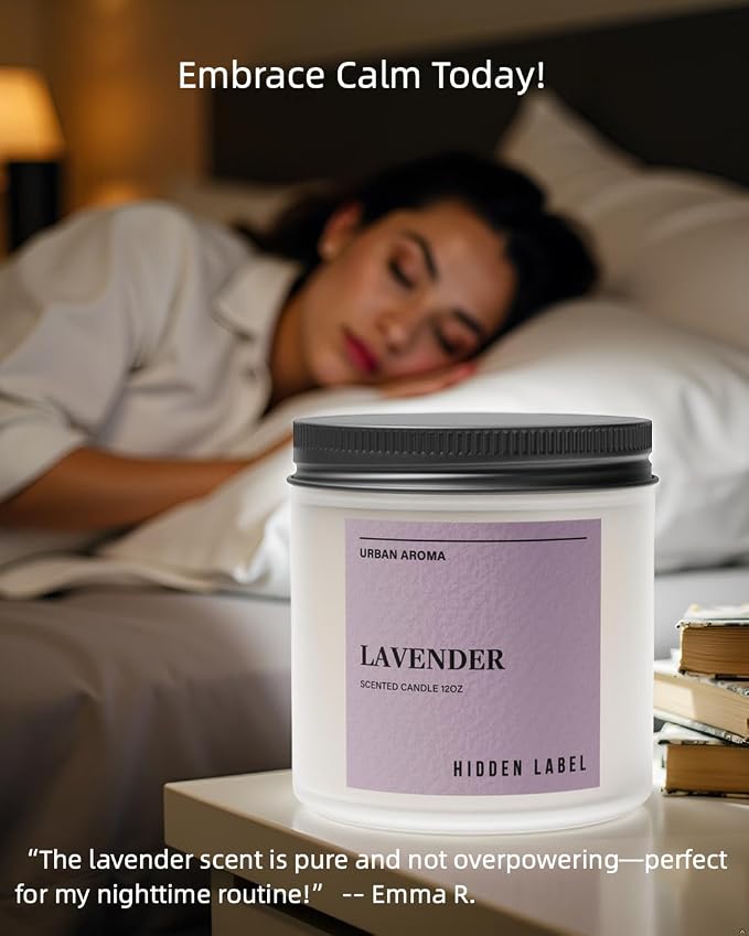Hidden Label Lavender Soy Candle, 12oz 2-Wick, 70H Sleep & Calm | Non-Toxic Natural Wax, Paraben & Phthalate-Free, Clean Burn | Elegant Decor & Gift-Ready | Restful Nights & Relaxation