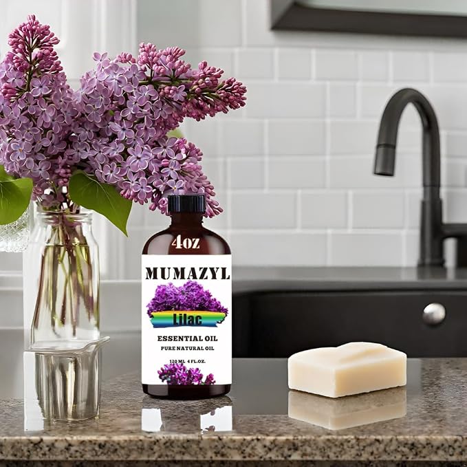 Lilac Essential Oil, Lilac Oil 4 Fl Oz 120ML for Diffuser Humidifier Yoga Cleaning DIY Candle Soap Making MUMAZYL Essential Oils