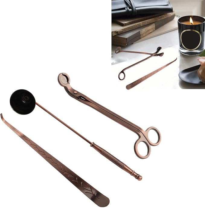 3 in 1 Candle Accessory Set with Candle Wick Trimmer Cutter, Snuffer, Dipper, Bronze Candle Care Kit, Stainless Steel Care Kit Bronze Scented Candles Trimmer Set